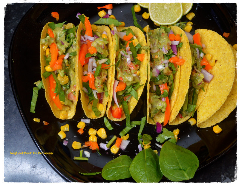 Spinach and Corn Tacos with Guacamole