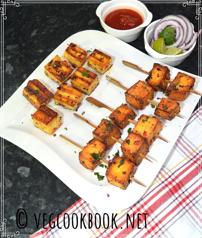 Peri Peri Paneer Kebabs (Air Fryer or Tawa)